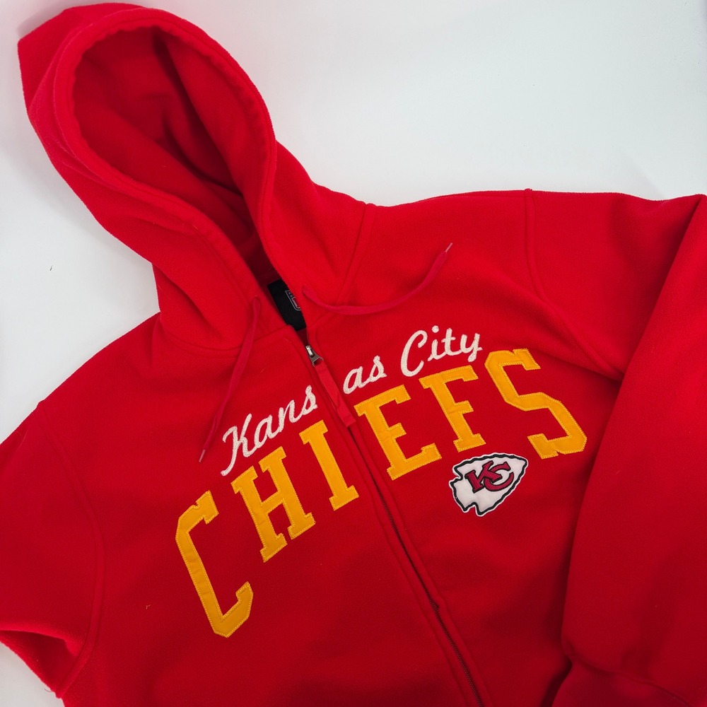 NFL Kansas City Chiefs Red Fleece Full Zip Hoodie Mens XL Embroidered Logo